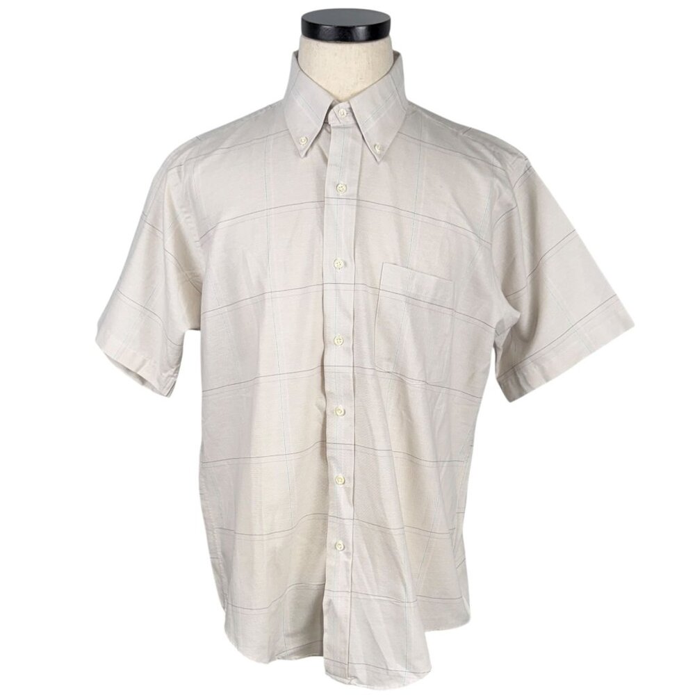 Arrow Dover Mens Short Sleeve Button-Down Shirt XL Beige Plaid 80's USA